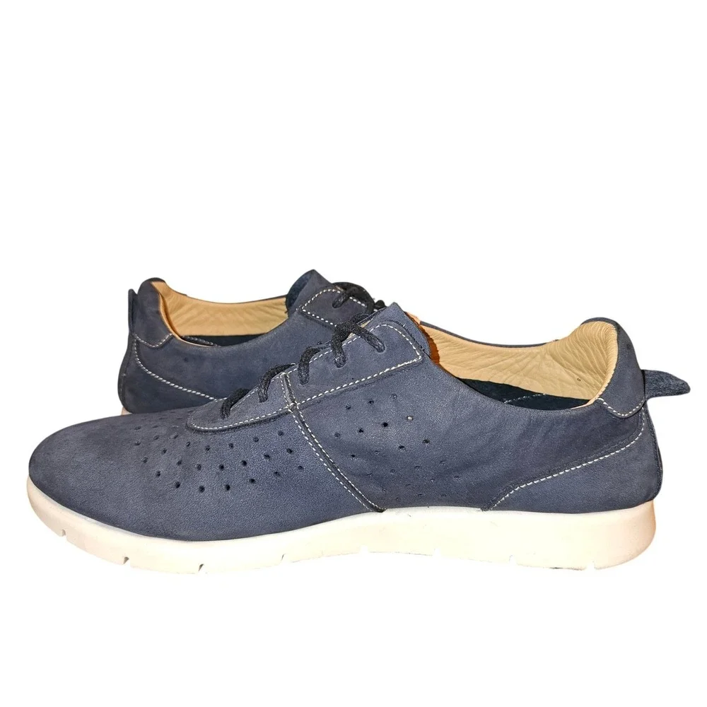 Women Blue Suede Leather Perforated‎ Casual Shoes Size 7 Comfort